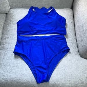 Blue high waisted tankini